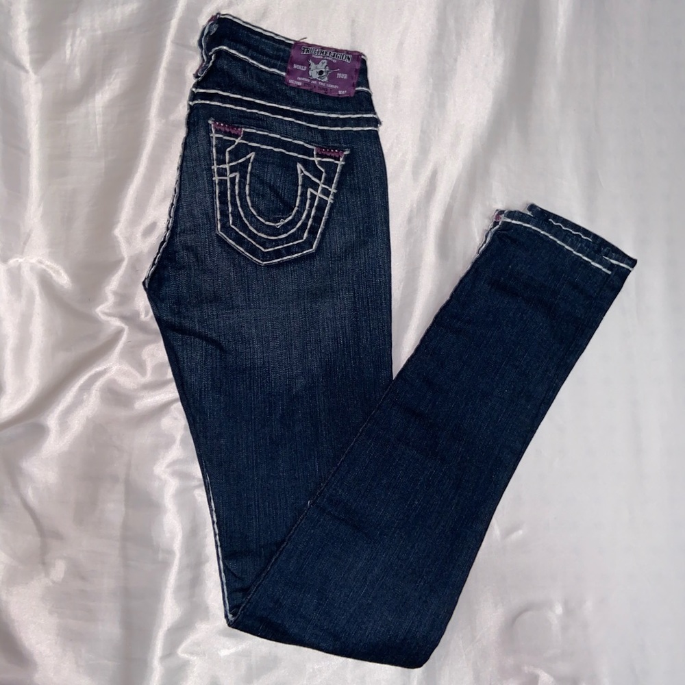 Dark Wash White Stitching Skinny Jeans